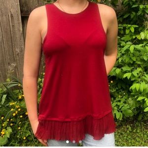 Maroon Racerback Tank w ruffle hem